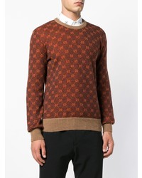 Pull à col rond à losanges marron Gucci