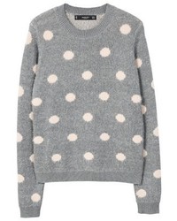 Pull à col rond á pois gris Mango