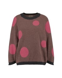 Pull à col rond á pois marron Nümph