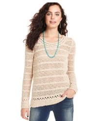 Pull à col rond à rayures horizontales beige