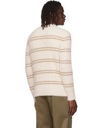 Pull à col rond à rayures horizontales beige Jacquemus