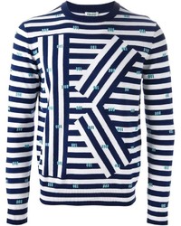 Pull à col rond à rayures horizontales blanc et bleu marine Kenzo