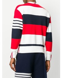 Pull à col rond à rayures horizontales blanc et rouge et bleu marine Thom Browne