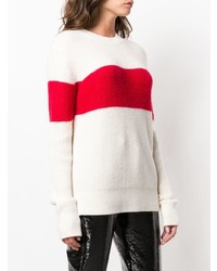 Pull à col rond à rayures horizontales blanc et rouge Calvin Klein