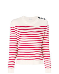 Pull à col rond à rayures horizontales blanc et rouge RED Valentino