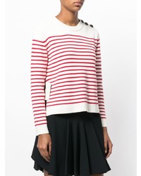 Pull à col rond à rayures horizontales blanc et rouge RED Valentino
