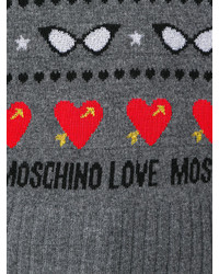 Pull à col rond à rayures horizontales gris Love Moschino