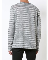 Pull à col rond à rayures horizontales gris T by Alexander Wang