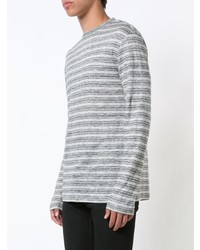 Pull à col rond à rayures horizontales gris T by Alexander Wang