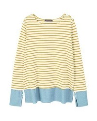 Pull à col rond à rayures horizontales jaune Mango