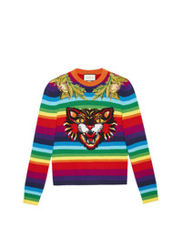 Pull à col rond à rayures horizontales multicolore Gucci