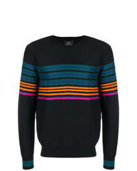 Pull à col rond à rayures horizontales noir Ps By Paul Smith
