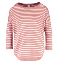 Pull à col rond à rayures horizontales rose Object