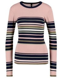 Pull à col rond à rayures horizontales rose YAS