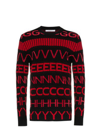 Pull à col rond à rayures horizontales rouge et noir Givenchy