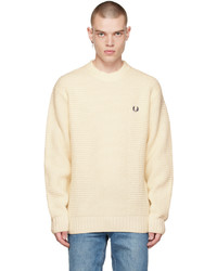Pull à col rond beige Fred Perry
