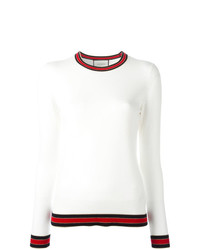 Pull à col rond blanc et rouge Gucci