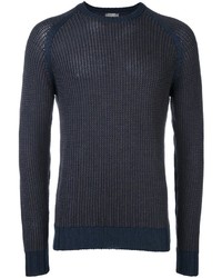 Pull à col rond bleu marine Barba