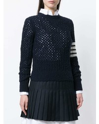 Pull à col rond bleu marine Thom Browne