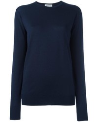 Pull à col rond bleu marine John Smedley