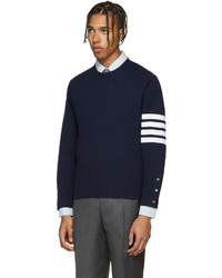 Pull à col rond bleu marine Thom Browne