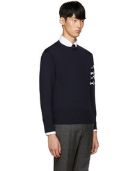 Pull à col rond bleu marine Thom Browne