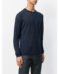 Pull à col rond bleu marine Woolrich