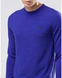 Pull à col rond bleu Fred Perry