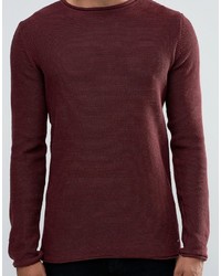 Pull à col rond bordeaux Solid