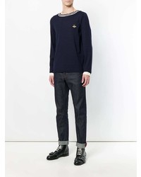 Pull à col rond brodé bleu marine Gucci