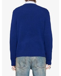 Pull à col rond brodé bleu marine Gucci