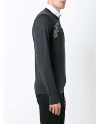 Pull à col rond brodé gris foncé Dolce & Gabbana