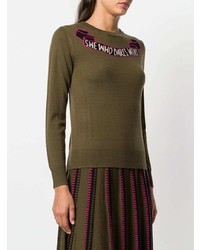 Pull à col rond brodé olive Temperley London