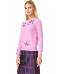 Pull à col rond brodé rose Carven