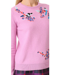 Pull à col rond brodé rose Carven