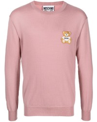 Pull à col rond brodé rose Moschino