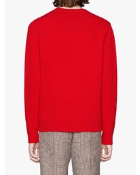 Pull à col rond brodé rouge Gucci