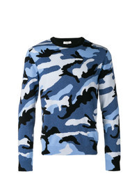 Pull à col rond camouflage bleu