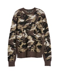 Pull à col rond camouflage marron foncé