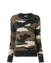Pull à col rond camouflage marron