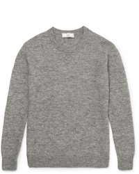 Pull à col rond duveteux en tricot gris