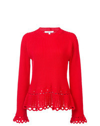 Pull à col rond en crochet rouge