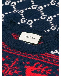 Pull à col rond en jacquard bleu marine Gucci