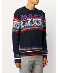 Pull à col rond en jacquard bleu marine MSGM