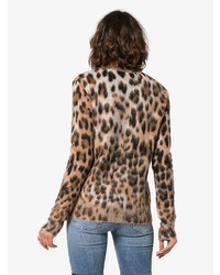 Pull à col rond en mohair imprimé léopard marron clair Saint Laurent