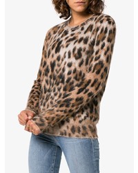 Pull à col rond en mohair imprimé léopard marron clair Saint Laurent