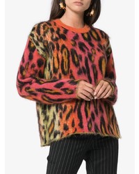 Pull à col rond en mohair imprimé léopard multicolore Stella McCartney