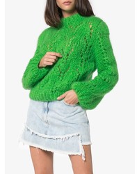 Pull à col rond en mohair vert Ganni