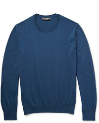 Pull à col rond en tricot bleu marine Dolce & Gabbana