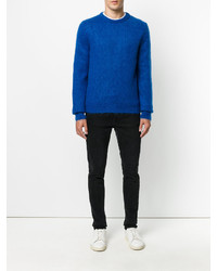 Pull à col rond en tricot bleu Saint Laurent
